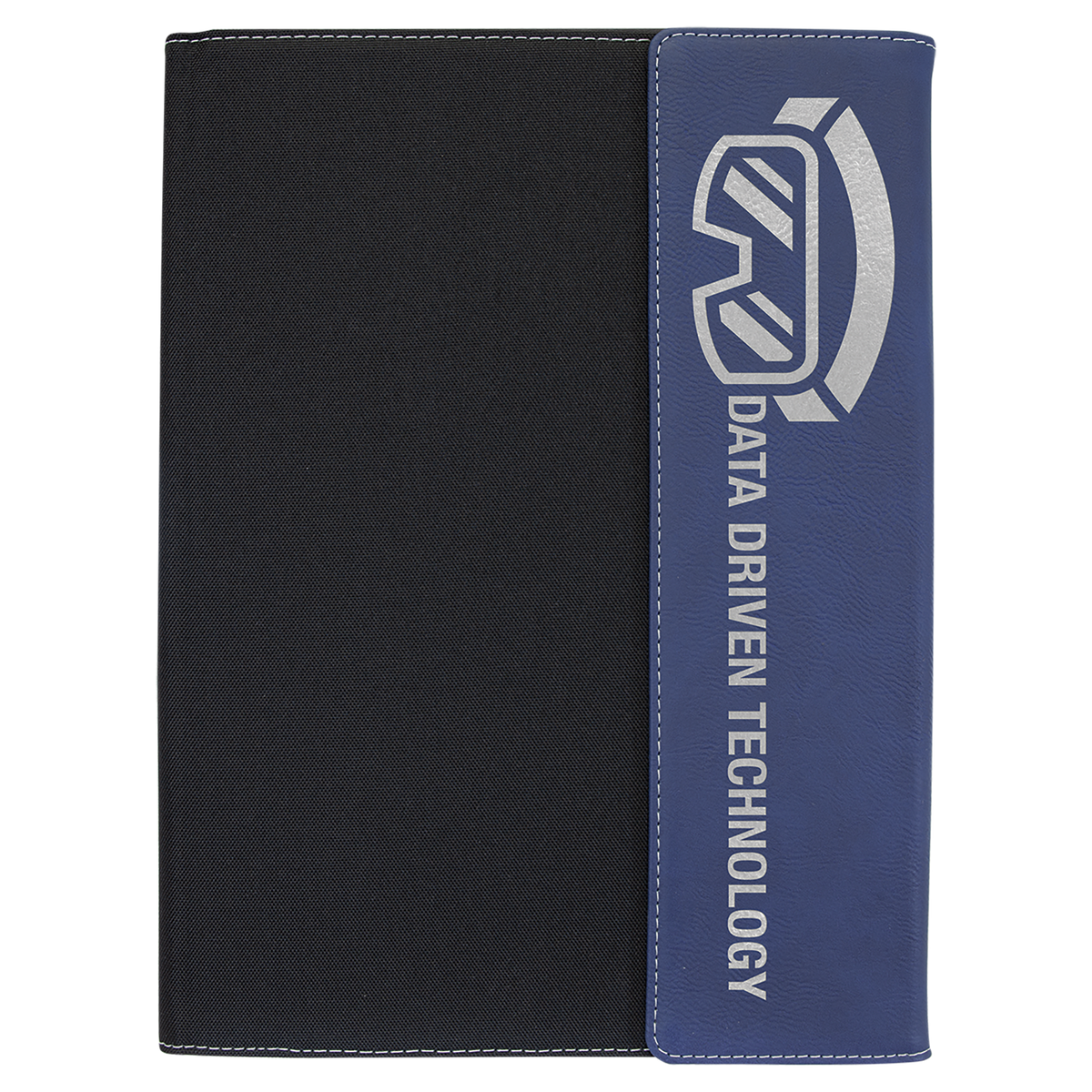 Blue/Silver Laserable Leatherette / Black 9 1/2"x12" Canvas Portfolio w/Notepad