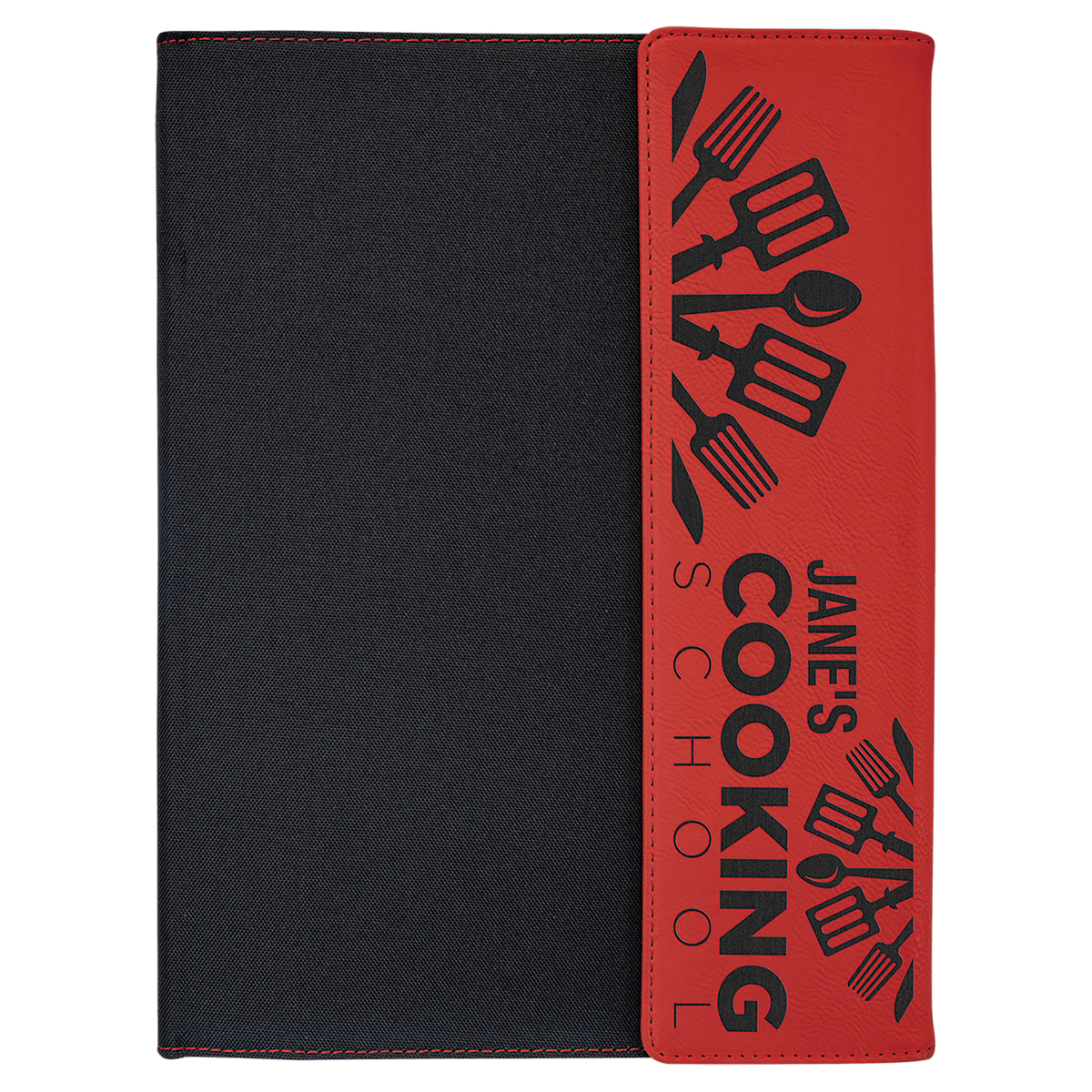 Red Laserable Leatherette / Black 9 1/2" x 12" Canvas Portfolio with Notepad