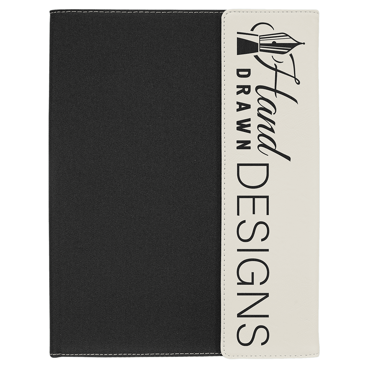 White Laserable Leatherette / Black 9 1/2" x 12" Canvas Portfolio with Note Pad
