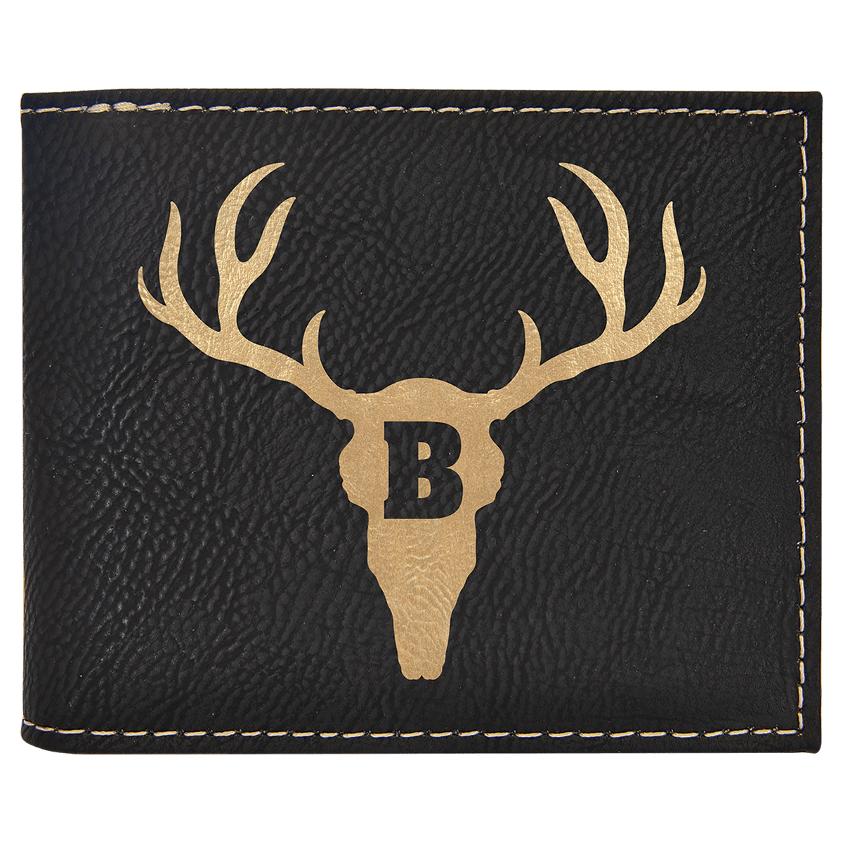 Black/Gold Laserable Leatherette Bi-Fold Wallet w/Flip ID Display