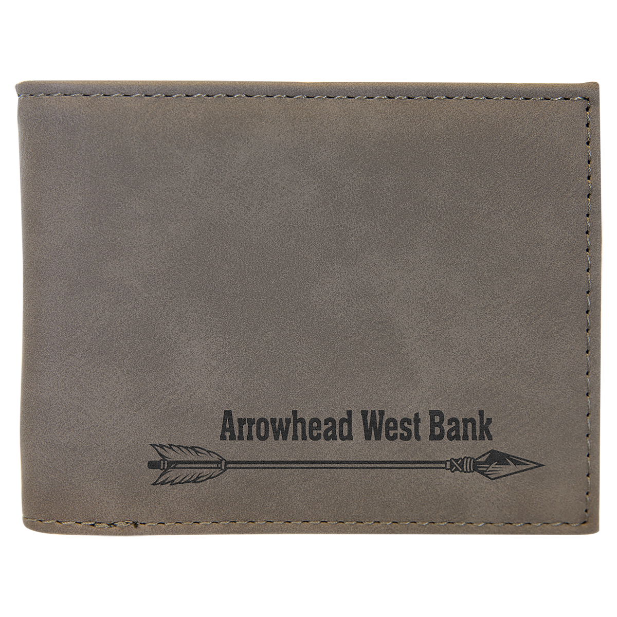 Gray Laserable Leatherette Bi-Fold Wallet w/Flip ID Display