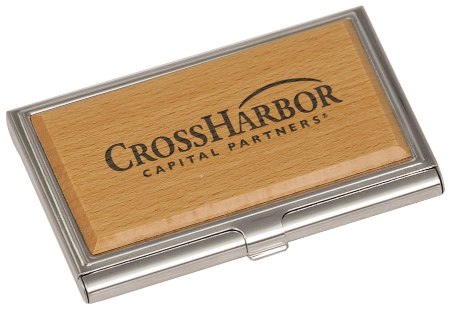 3 3/4" x 2 1/2" Metal/Wood Business Card Holder