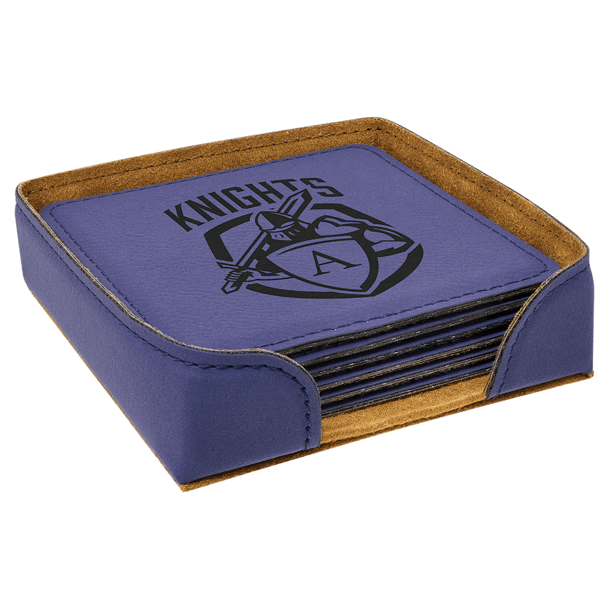 Purple 4" x 4" Square Laserable Leatherette 6-Coaster Set