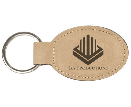 Light Brown 3" x 1 3/4" Laserable Leatherette Oval Keychain