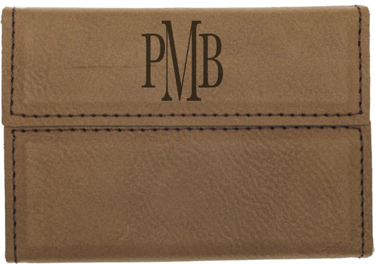 Dark Brown 3 3/4" x 2 3/4" Laserable Leatherette Hard Business Card Holder