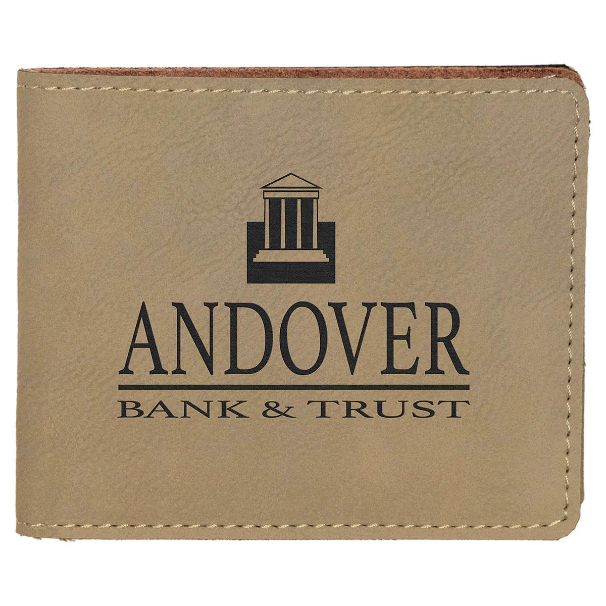Light Brown 4 1/2" x 3 1/2" Laserable Leatherette Bifold Wallet