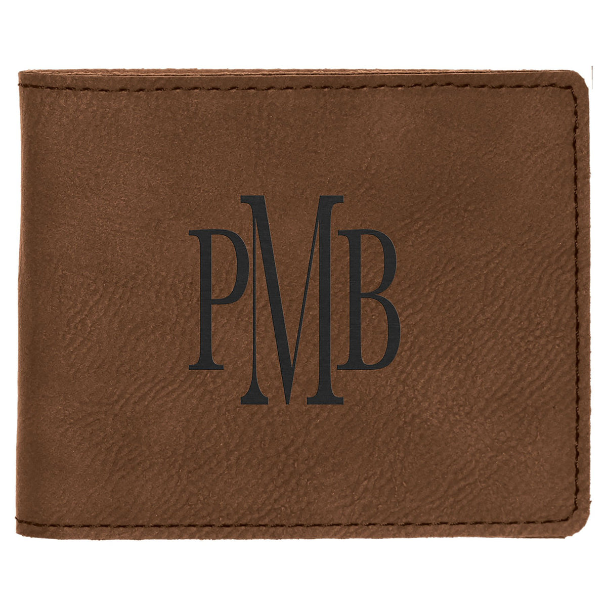 Dark Brown 4 1/2" x 3 1/2" Laserable Leatherette Bifold Wallet