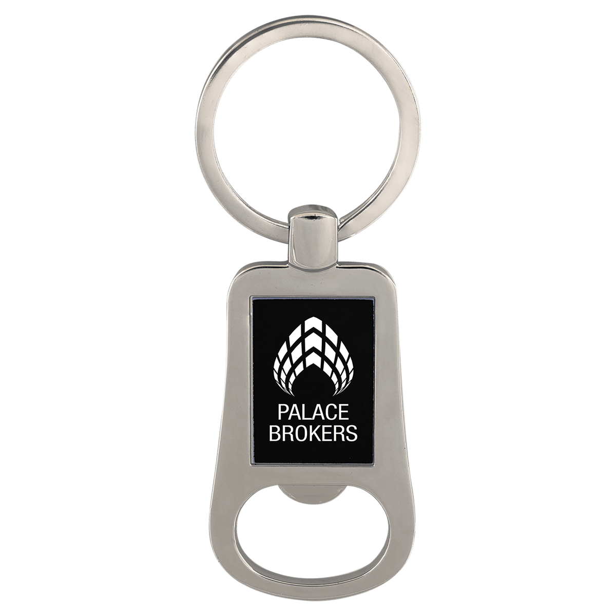 Silver/Black 2 1/8" Laserable Bottle Opener Keychain