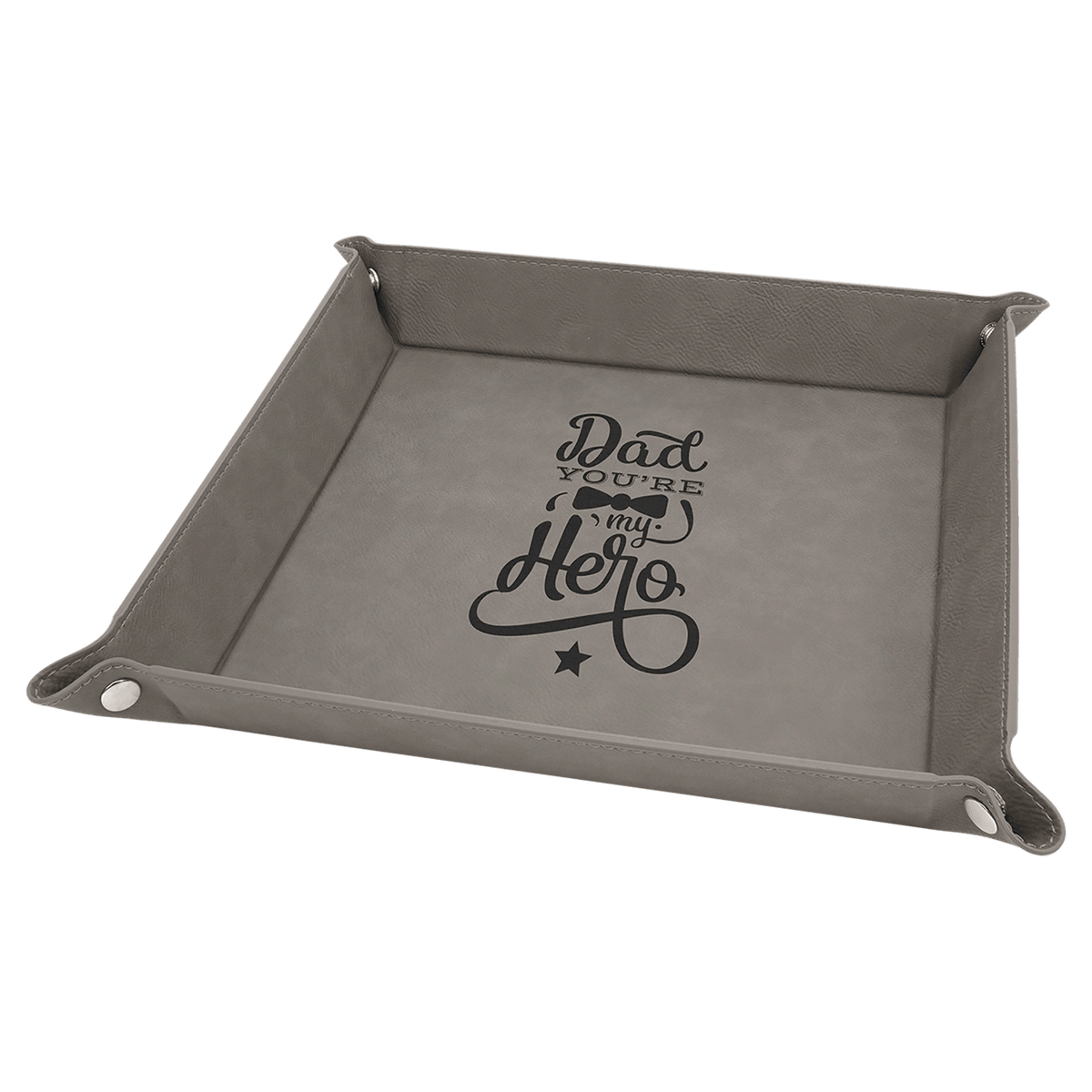 Gray Laserable Leatherette Snap Up Tray with Silver 9" x 9" Snaps
