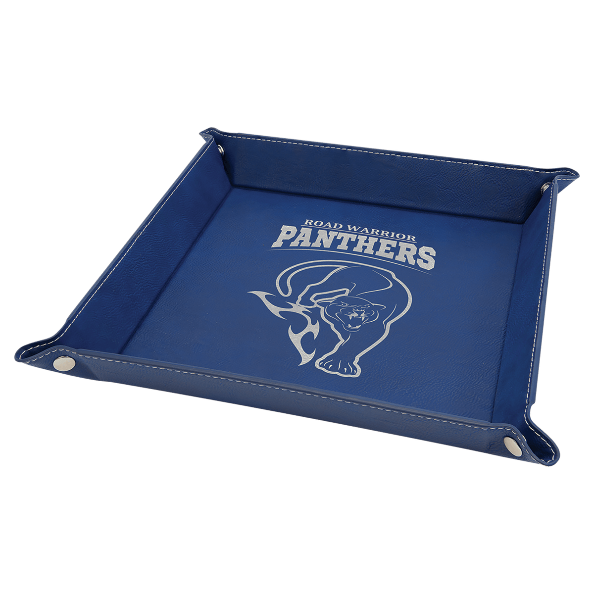 Blue/Silver Laserable Leatherette Snap Up Tray with Silver 9" x 9" Snaps