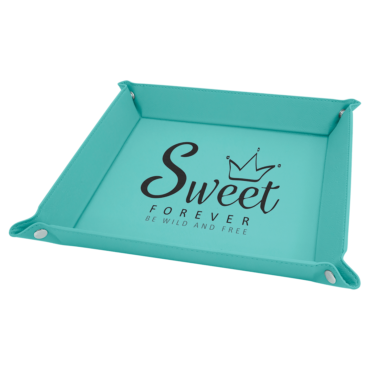 Teal Laserable Leatherette Snap Up Tray with Silver 9" x 9" Snaps