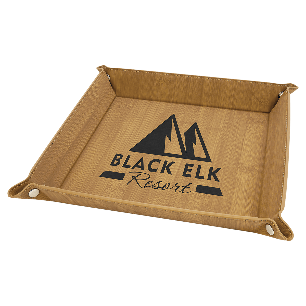 Bamboo Laserable Leatherette Snap Up Tray with Silver 9" x 9" Snaps