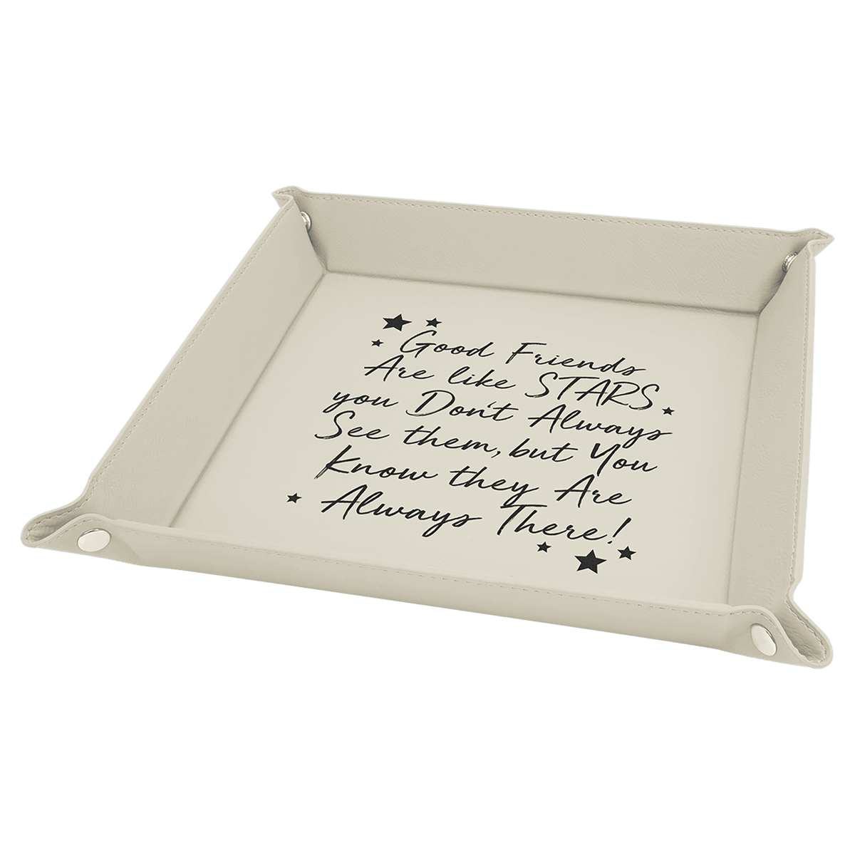White/Black Laserable Leatherette Snap Up Tray with Silver 9" x 9" Snaps