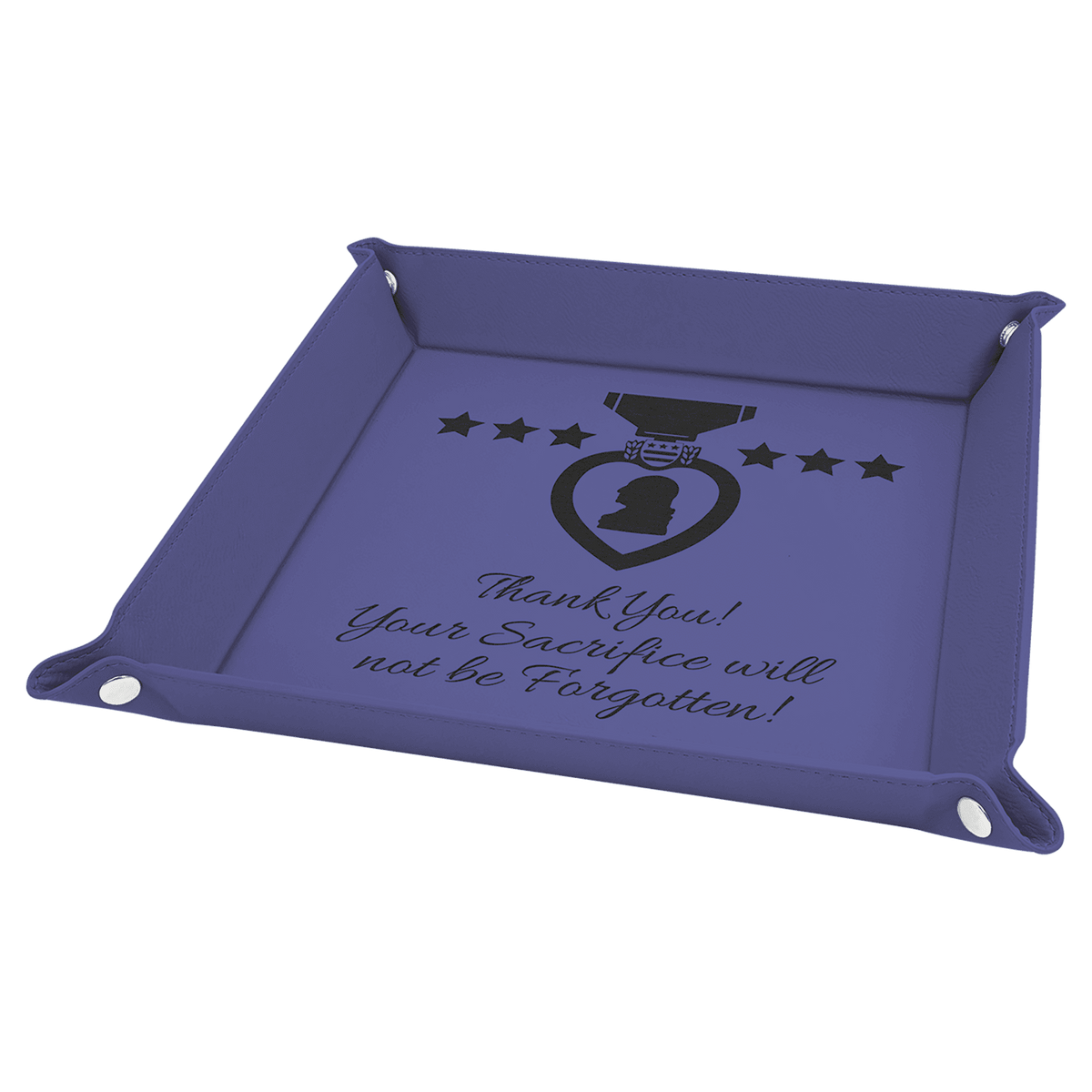 Purple Laserable Leatherette Snap Up Tray with Silver 9" x 9" Snaps