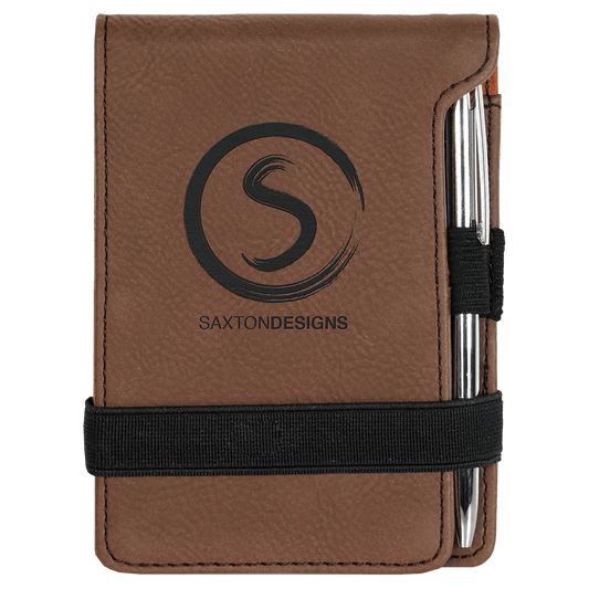 Dark Brown 3 1/4" x 4 3/4" Laserable Leatherette Mini Notepad with Pen