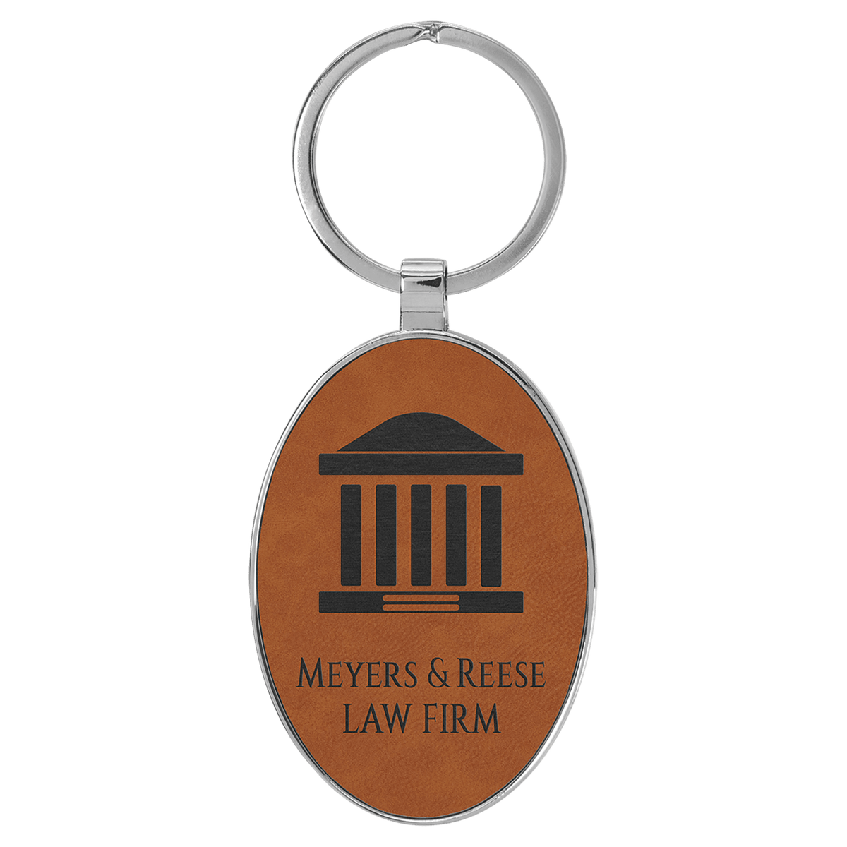 Rawhide 3" x 1 3/4" Laserable Leatherette/Metal Oval Keychain