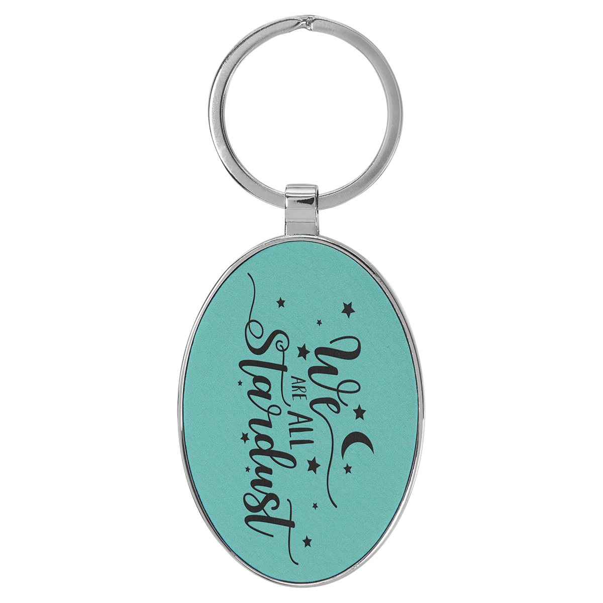 Teal 3" x 1 3/4" Laserable Leatherette/Metal Oval Keychain