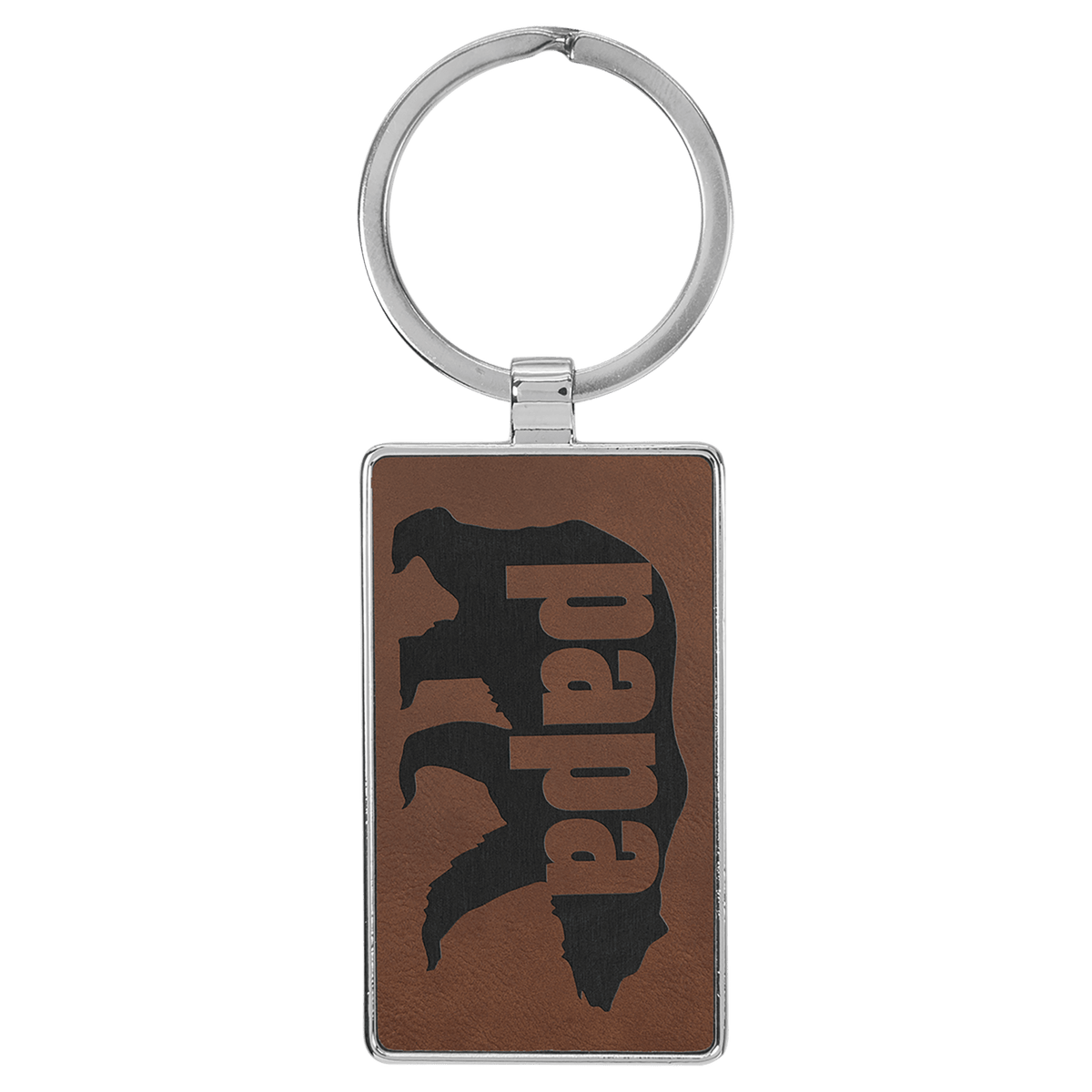 Dark Brown 2 3/4" x 1 1/4" Laserable Leatherette/Metal Rectangle Keychain