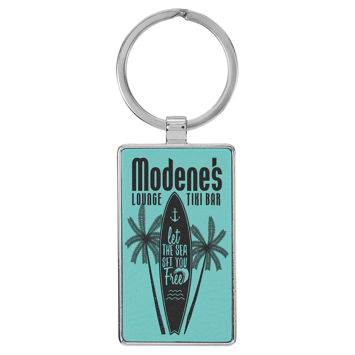 Teal 2 3/4" x 1 1/4" Laserable Leatherette/Metal Rectangle Keychain
