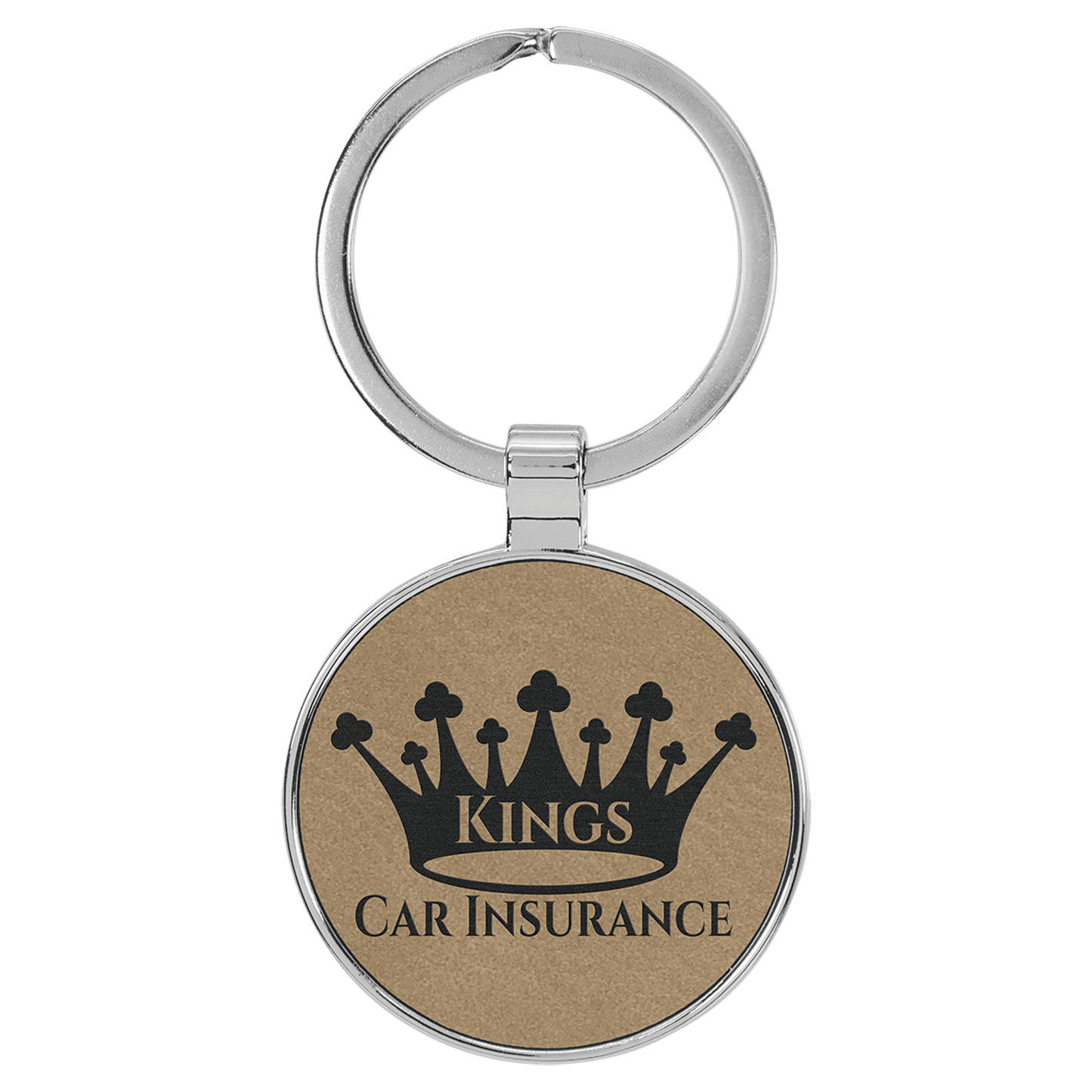 Light Brown 1 1/2" Laserable Leatherette/Metal Round Keychain
