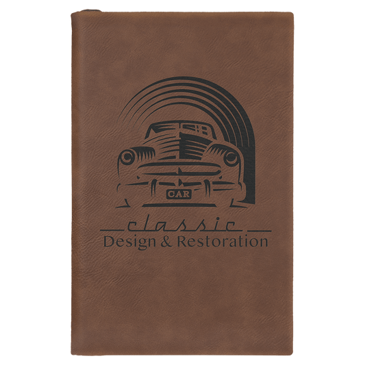 Dark Brown 5 1/4" x 8 1/4" Laserable Leatherette Sketch Book with Unlined Notepad