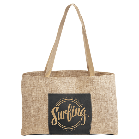 Black/Gold 19" x 12" Burlap Bag with 5" Laserable Leatherette Gusset