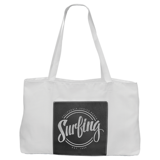 White Bag with 5" Black/Silver 19" x 12" Laserable Leatherette Gusset