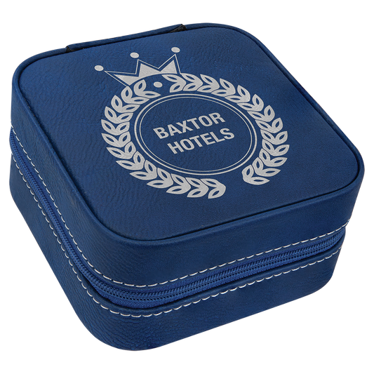 Blue/Silver 4" X 4" Leatherette Travel Jewelry Box with Tan Lining