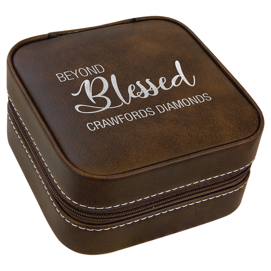 Rustic/Silver 4" X 4" Leatherette Travel Jewelry Box with Tan Lining