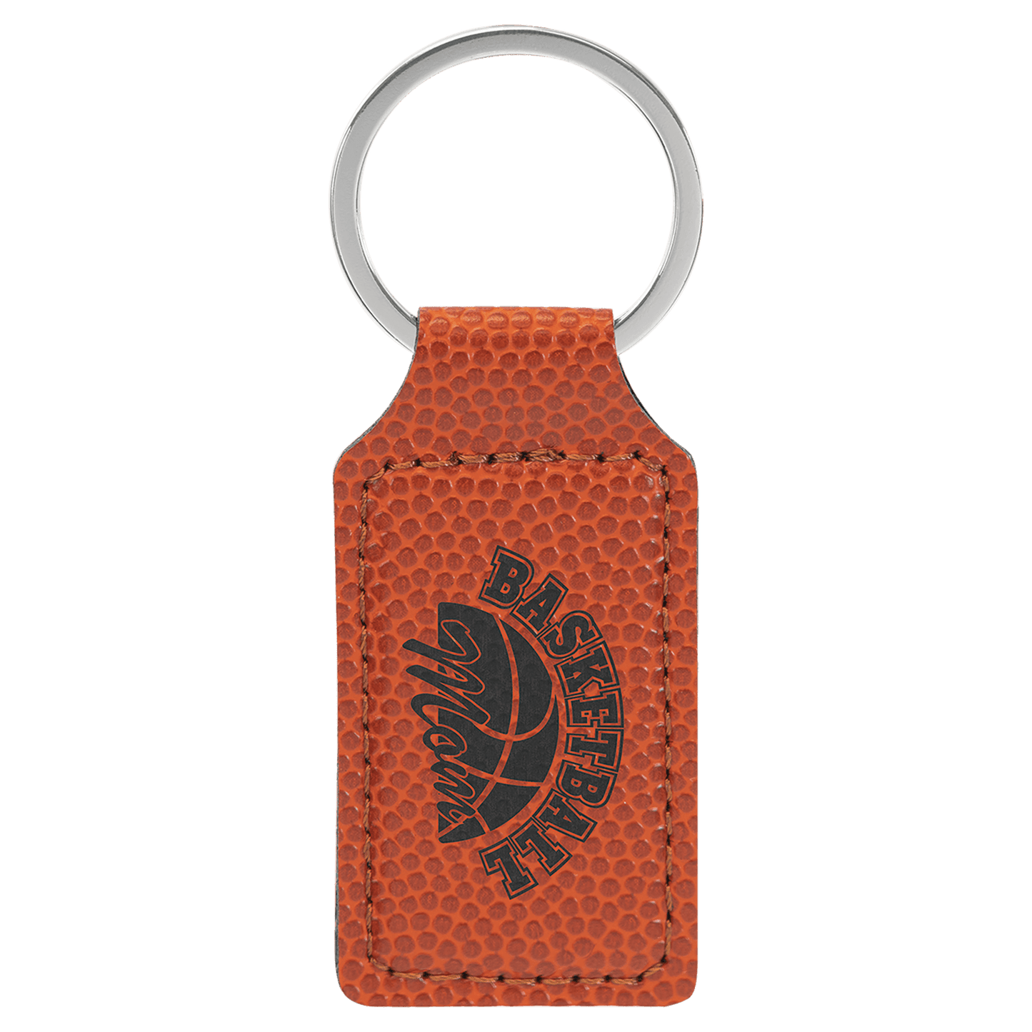Basketball 2 3/4" x 1 1/4" Laserable Leatherette Rectangle Keychain