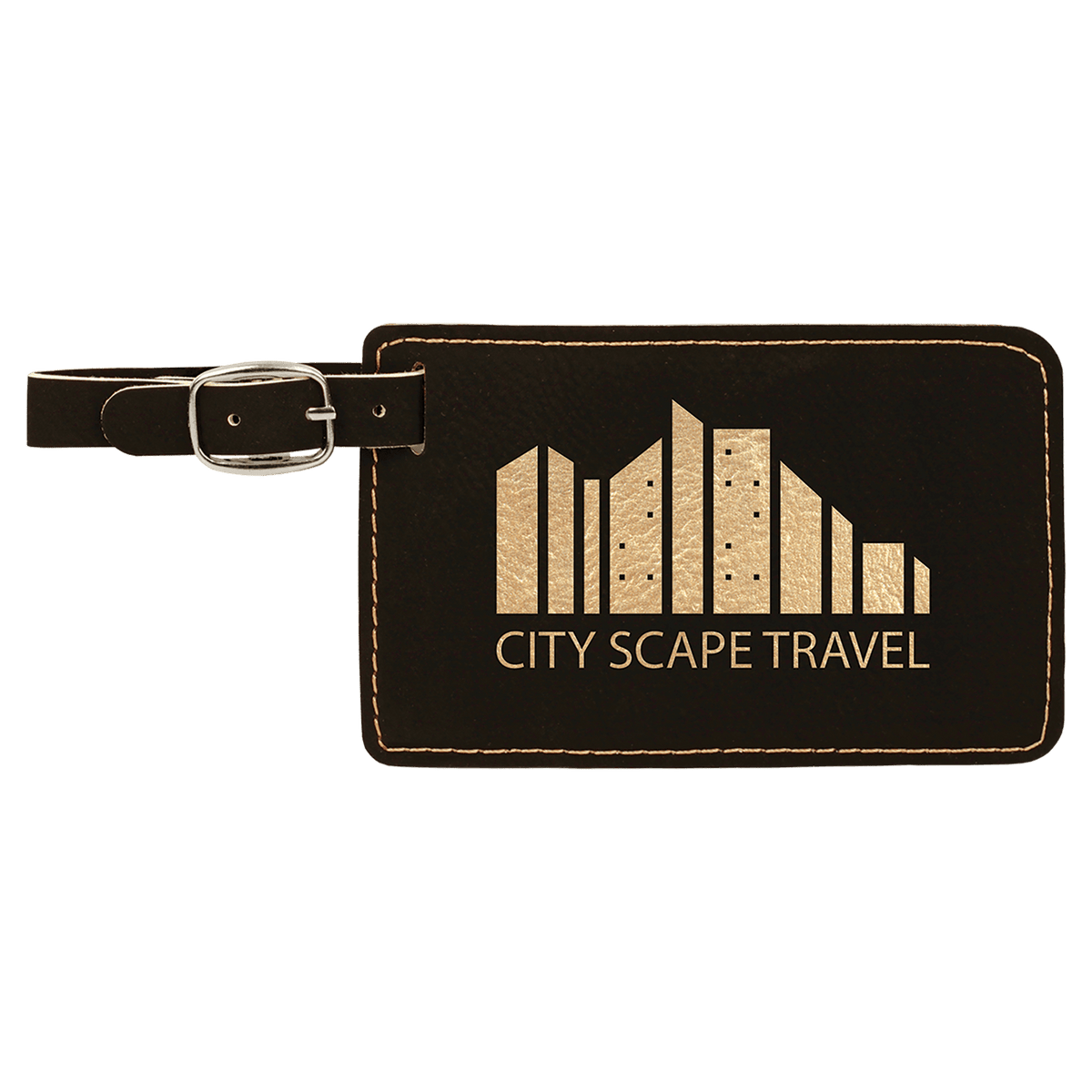 Black/Gold 4 1/4" x 2 3/4" Laserable Leatherette Luggage Tag