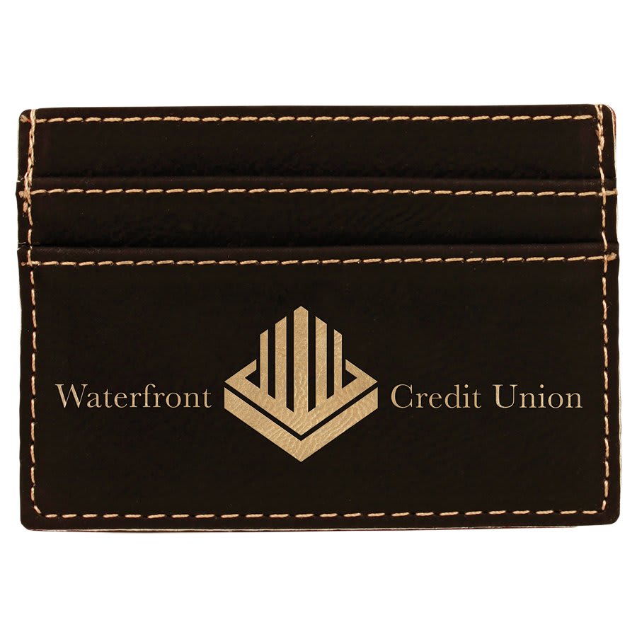 Black/Gold 4" x 2 3/4" Laserable Leatherette Wallet Clip