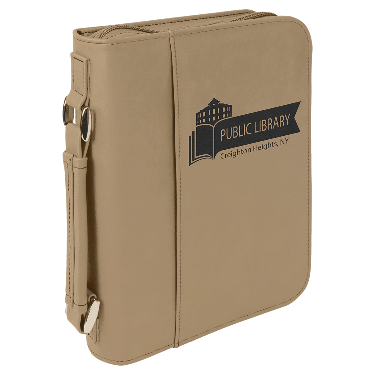 Light Brown 7 1/2" x 10 3/4" Leatherette Book/Bible Cover with Handle & Zipper