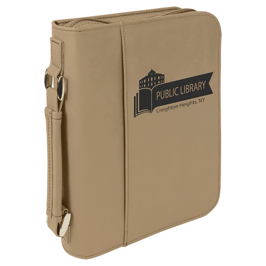 Light Brown 7 1/2" x 10 3/4" Leatherette Book/Bible Cover with Handle & Zipper