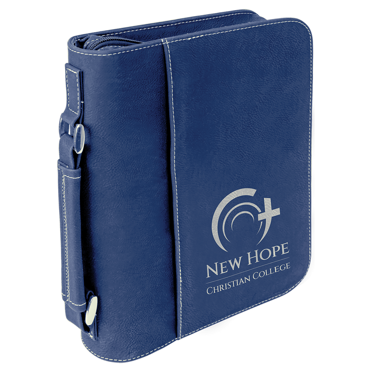 Blue/Silver 7 1/2" x 10 3/4" Leatherette Book/Bible Cover with Handle & Zipper