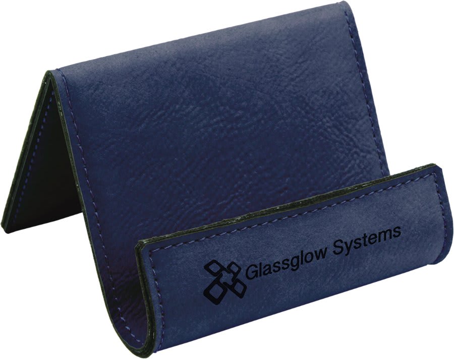 Blue/Black 3 1/2" x 2 1/2" Laserable Leatherette Holder Easel