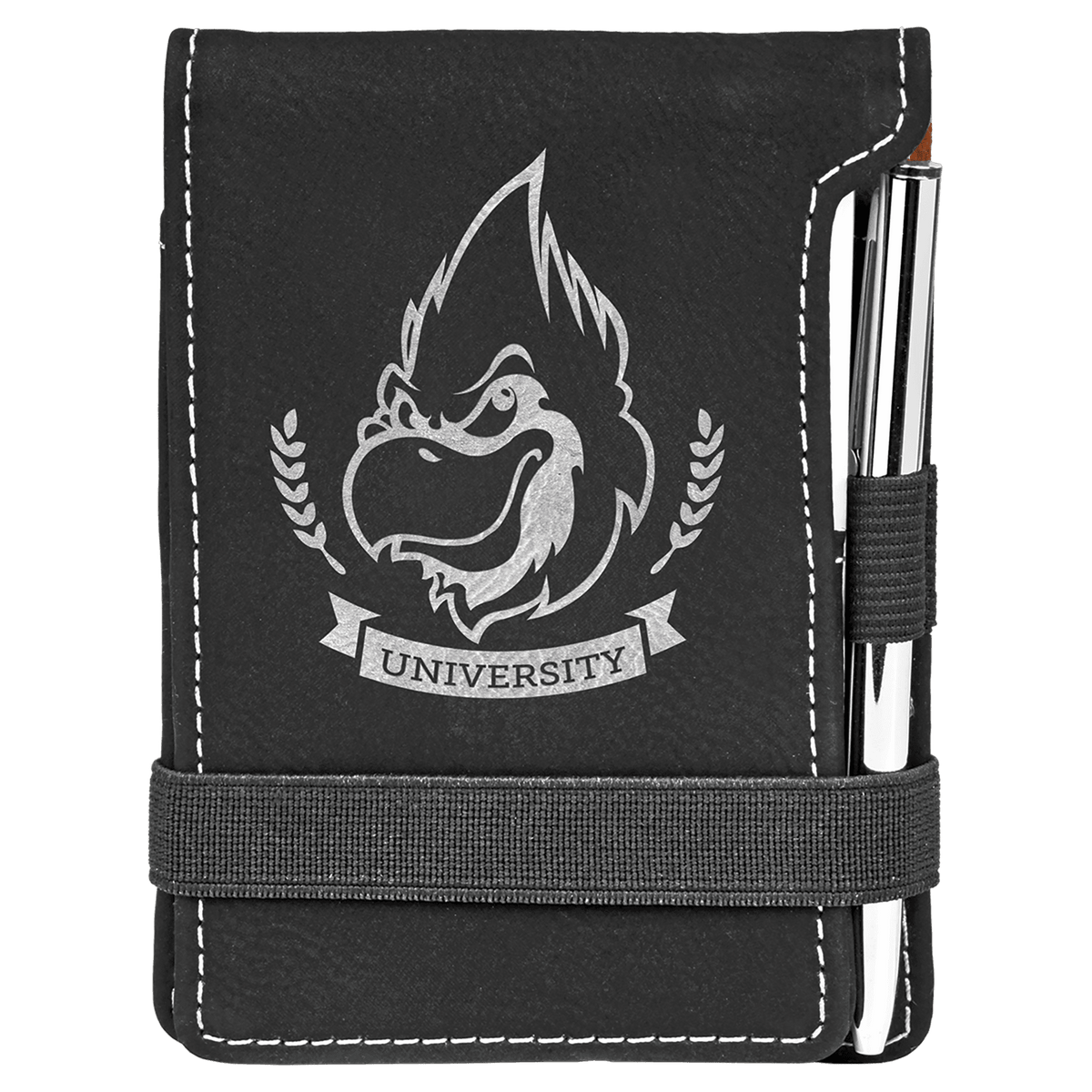 Black/Silver 3 1/4" x 4 3/4" Laserable Leatherette Mini Notepad with Pen