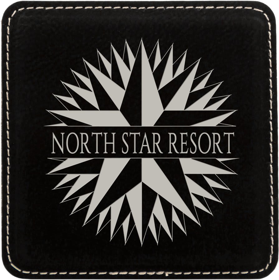 Black/Silver 4" x 4" Square Laserable Leatherette Coaster