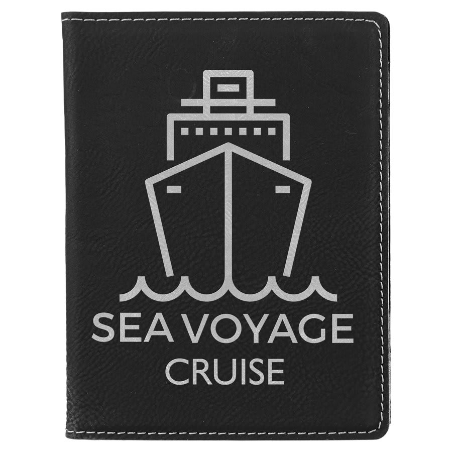 Black/Silver 4 1/4" x 5 1/2" Laserable Leatherette Passport Holder