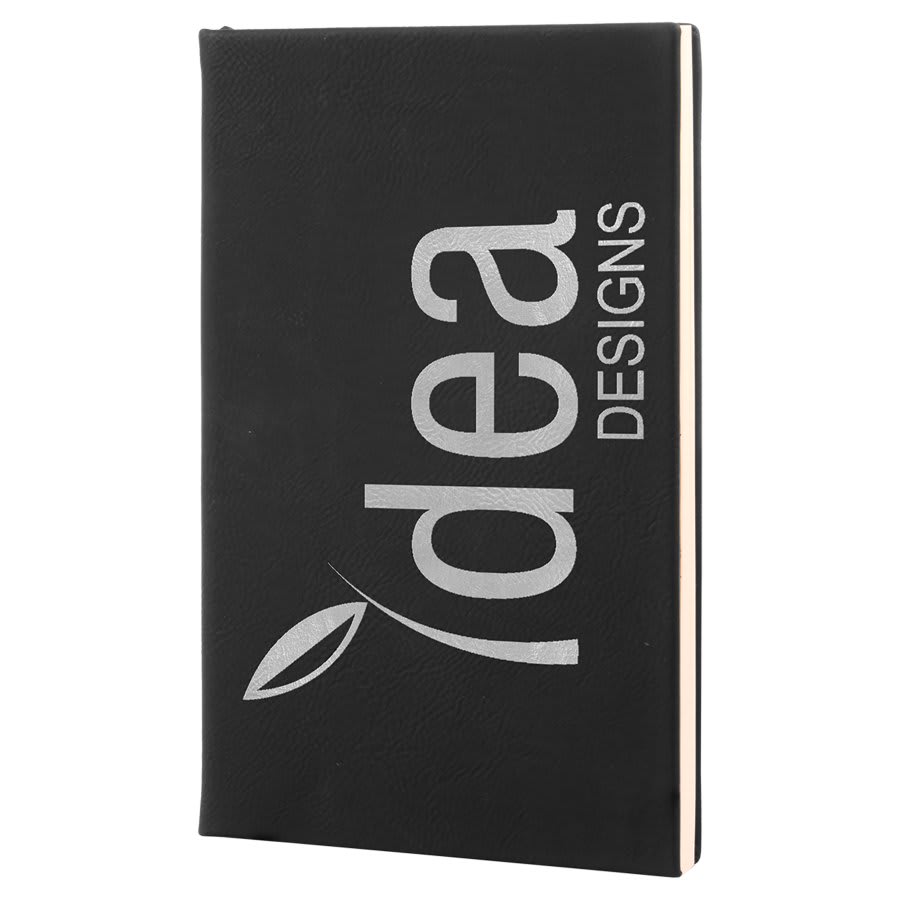 Black/Silver 5 1/4" x 8 1/4" Laserable Leatherette Journal with Lined Notepad