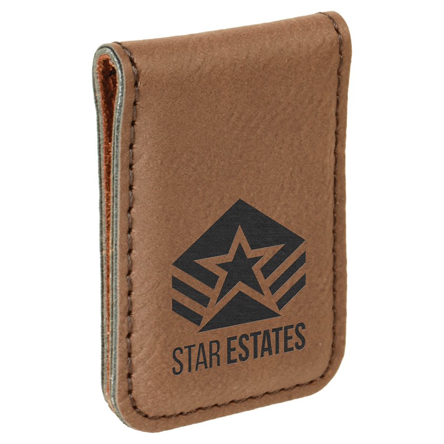 Dark Brown 1 3/4" x 2 1/2" Laserable Leatherette Money Clip