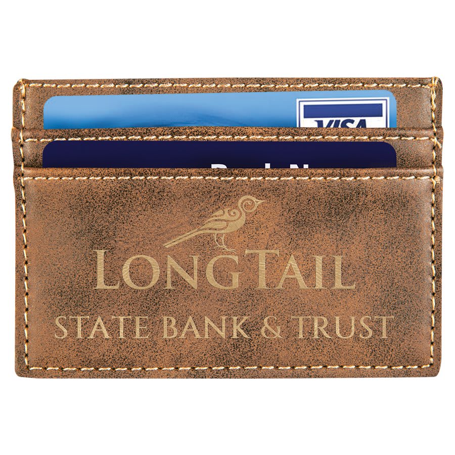 Rustic/Gold 4" x 2 3/4" Laserable Leatherette Wallet Clip