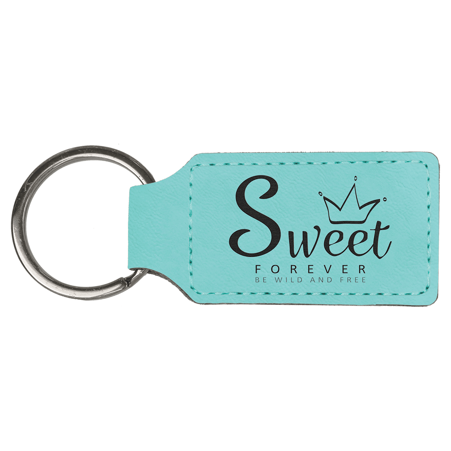 Teal 2 3/4" x 1 1/4" Laserable Leatherette Rectangle Keychain