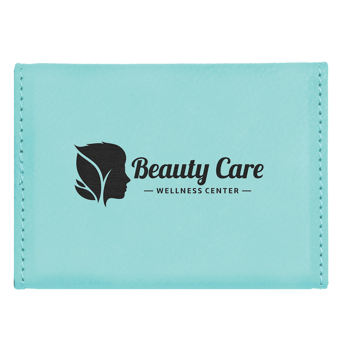 Teal 3 3/4" x 2 3/4" Laserable Leatherette Hard Business Card Holder