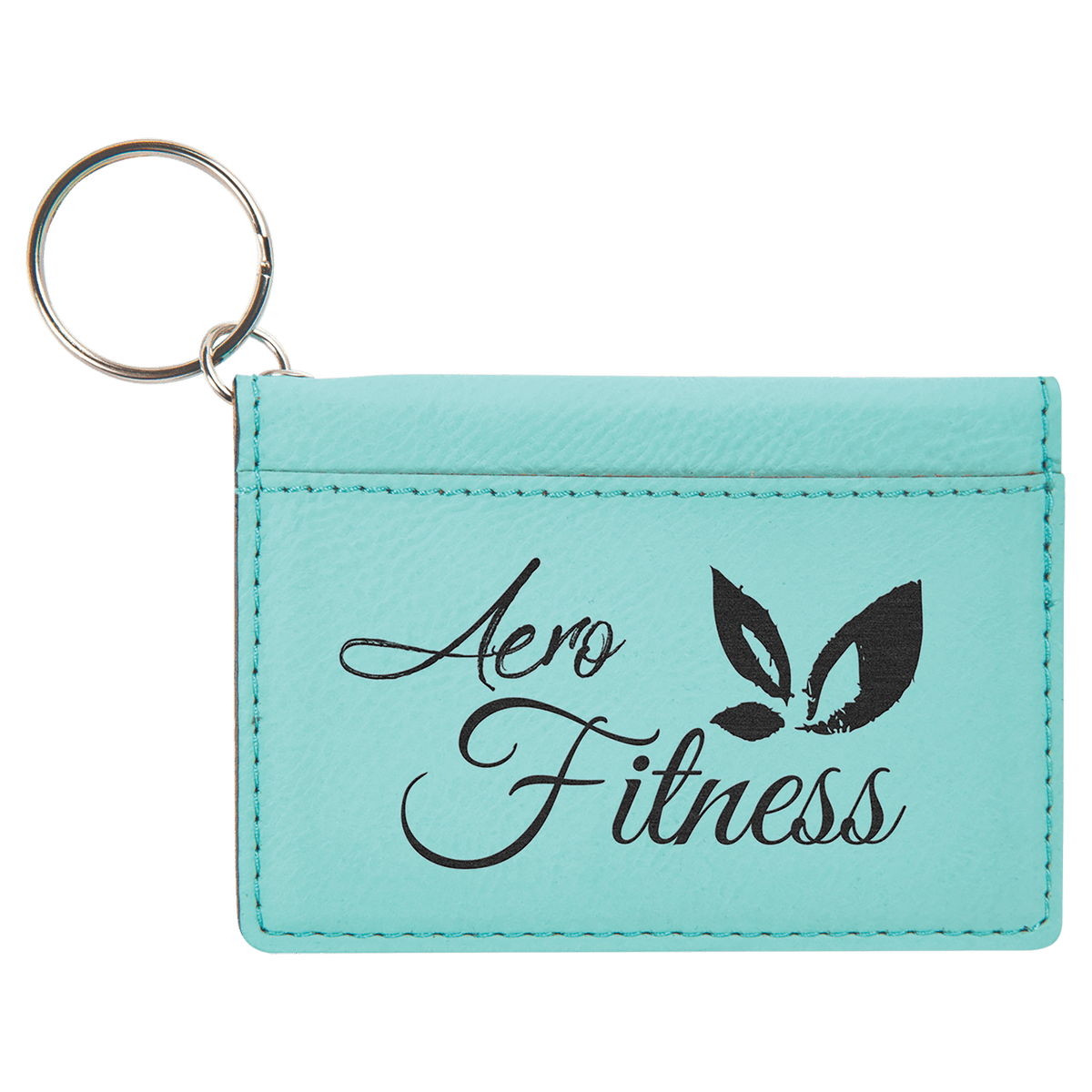 Teal 4 1/4" x 3" Laserable Leatherette Keychain ID Holder