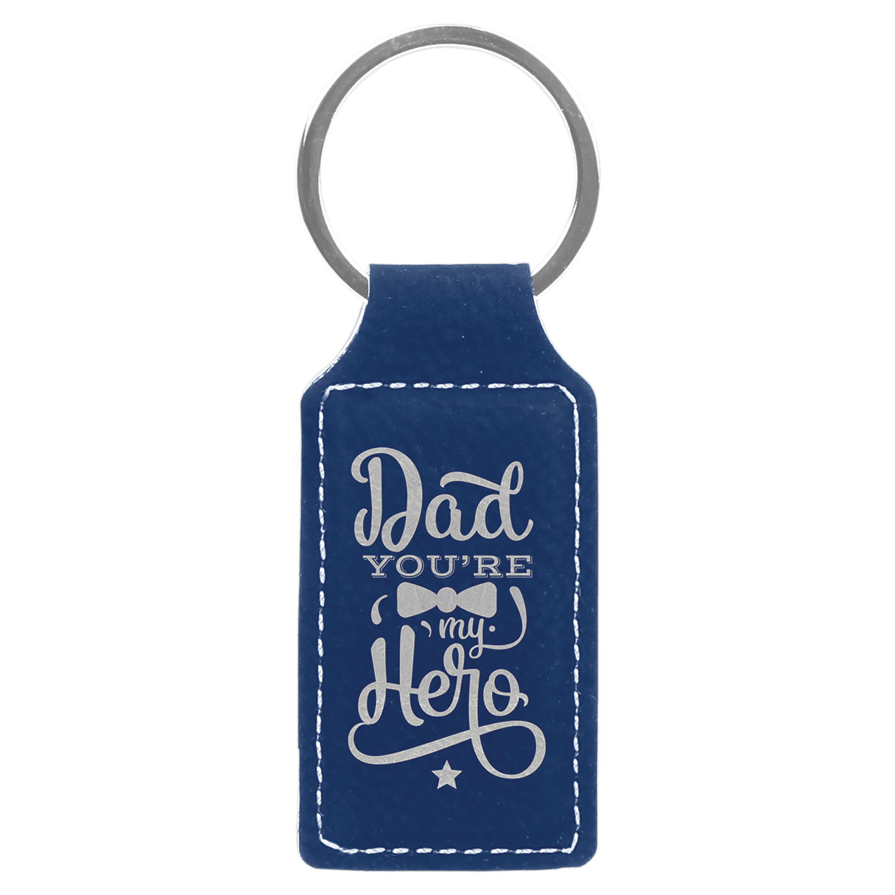 Blue/Silver 2 3/4" x 1 1/4" Laserable Leatherette Rectangle Keychain