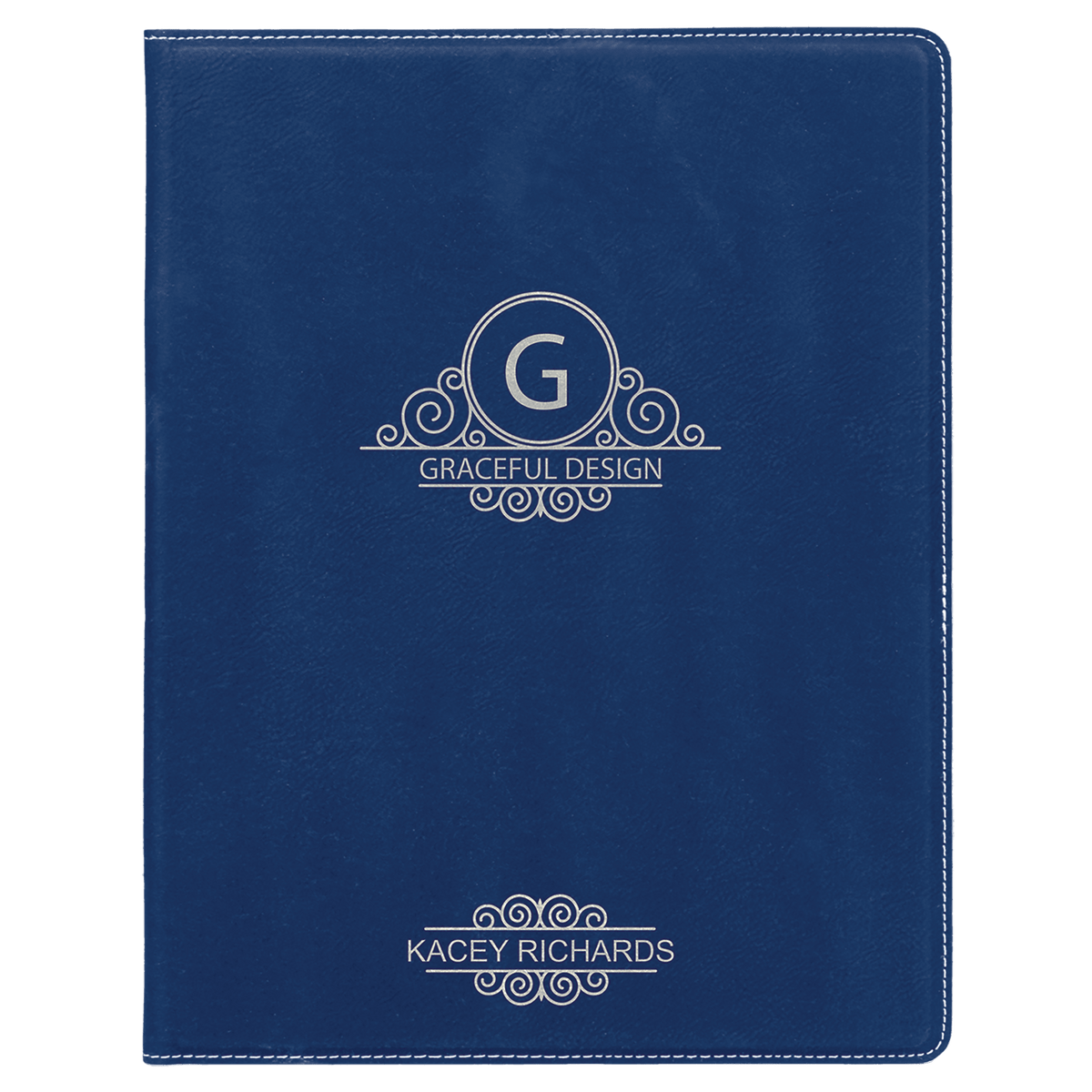 Blue/Silver 7" x 9" Laserable Leatherette Small Portfolio with Notepad