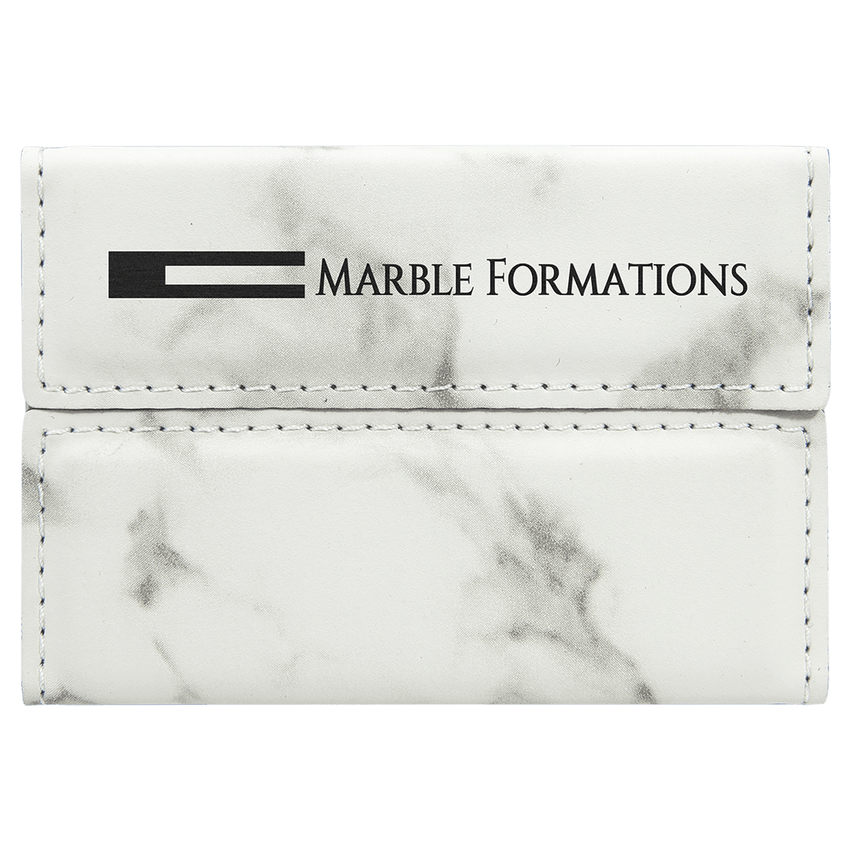 White Marble 3 3/4" x 2 3/4" Laserable Leatherette Hard Business Card Holder