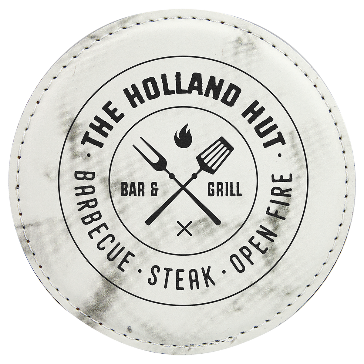 White Marble 4" Round Laserable Leatherette Coaster