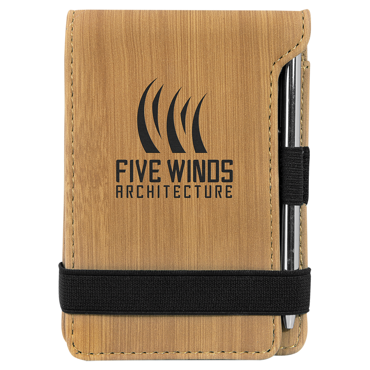 Bamboo 3 1/4" x 4 3/4" Laserable Leatherette Mini Notepad with Pen